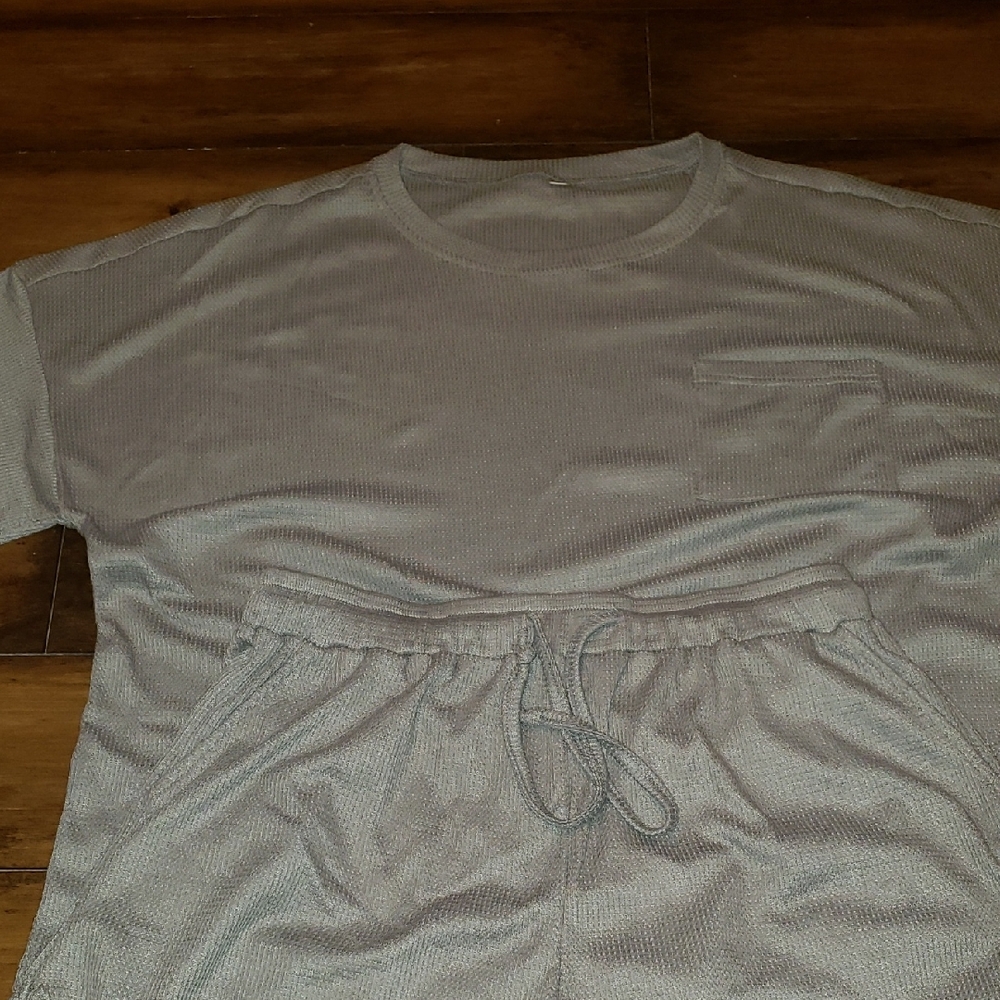 Gray Short Sleeve Shirt and Shorts Set